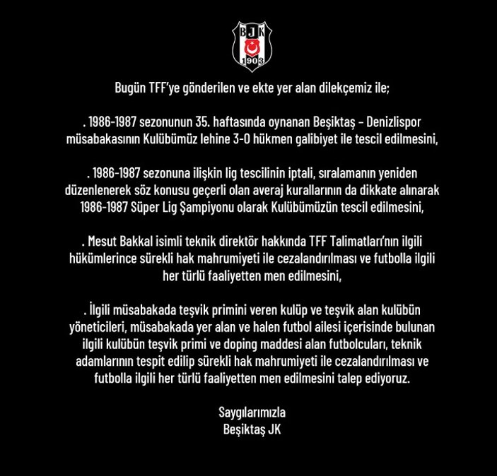 Beşiktaş'tan şampiyonluk talebi