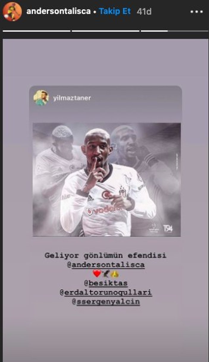 Talisca'dan heyecanlandıran Beşiktaş paylaşımı