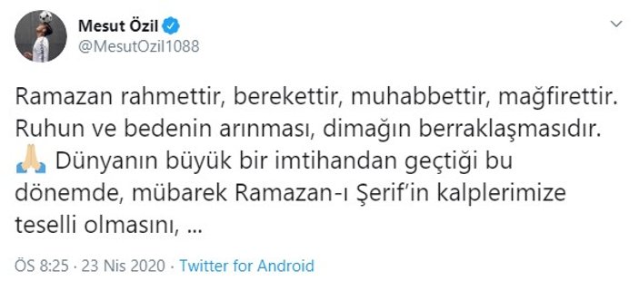 Mesut Özil'den Ramazan ayı paylaşımı