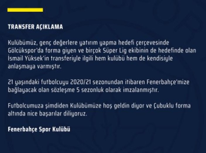 İsmail Yüksek resmen Fenerbahçe'de