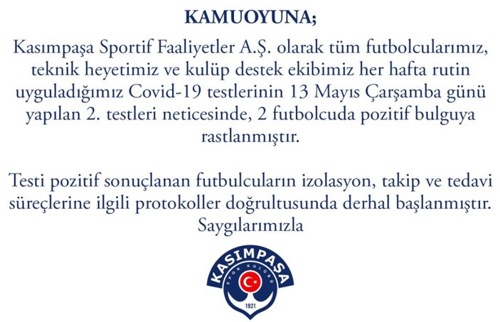 Beşiktaş ve Kasımpaşa'da koronavirüs vakaları