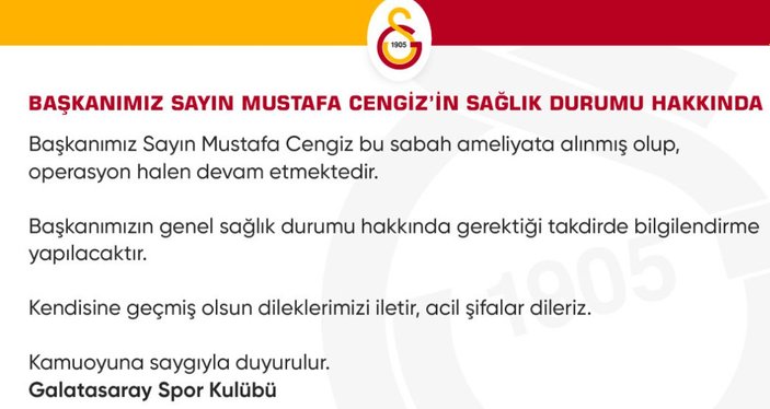 Mustafa Cengiz bir kez daha ameliyat edildi
