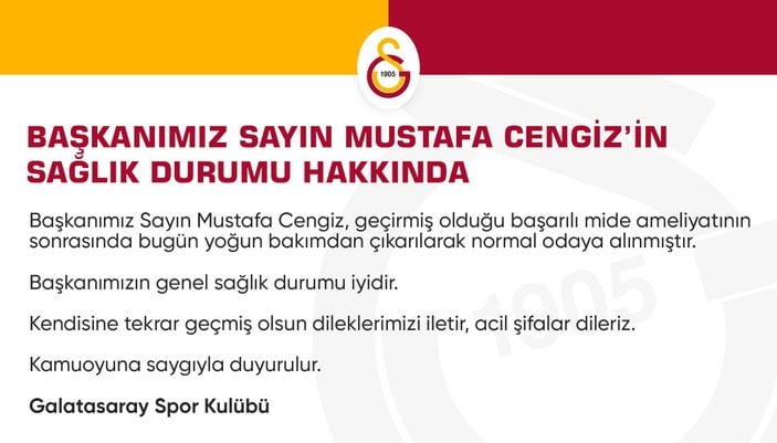 Mustafa Cengiz yoğun bakımdan çıktı