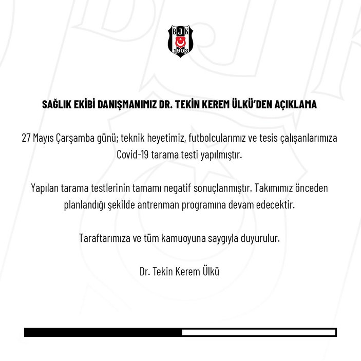 Beşiktaş'ta tüm testler negatif çıktı