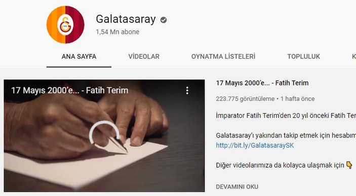 Galatasaray, YouTube'da 1.5 milyon aboneye ulaştı
