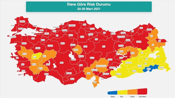 Düşük riskli (Mavi) iller hangileri? En az vaka olan il hangisi? Türkiye güncel risk haritası..