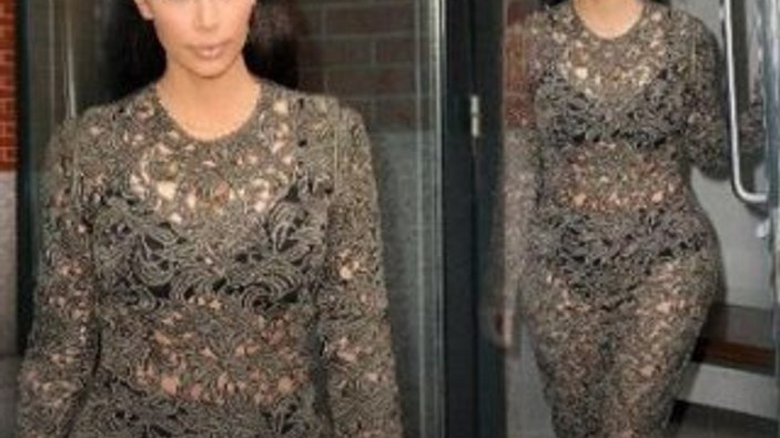 Kim Kardashian dantel elbise giydi