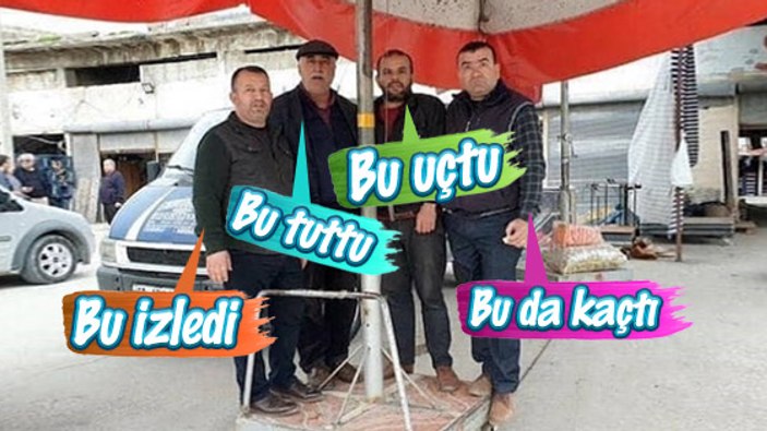 Şemsiyeyle uçan adamlar poz verdi
