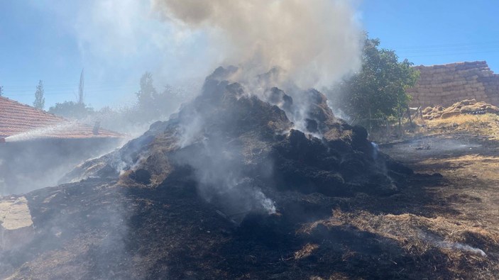 Kırıkkale'de kuru otlar için yakılan ateş 3 bin saman balyasını kül etti