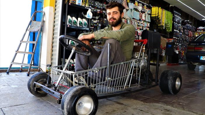 Samsunlu tamirci alışveriş sepetinden araç yaptı