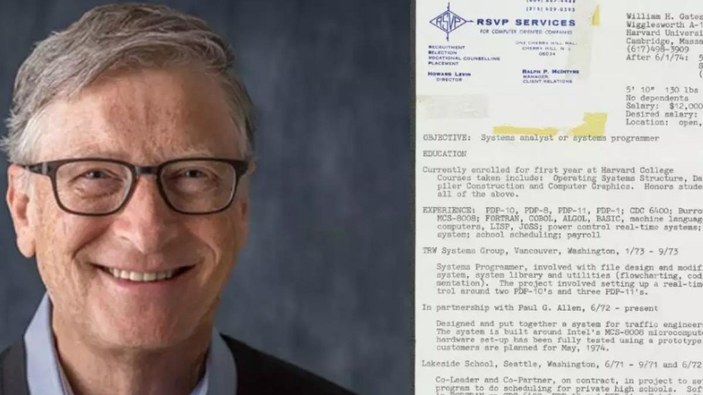 Bill Gates, 48 yıl önceki CV'sini paylaştı