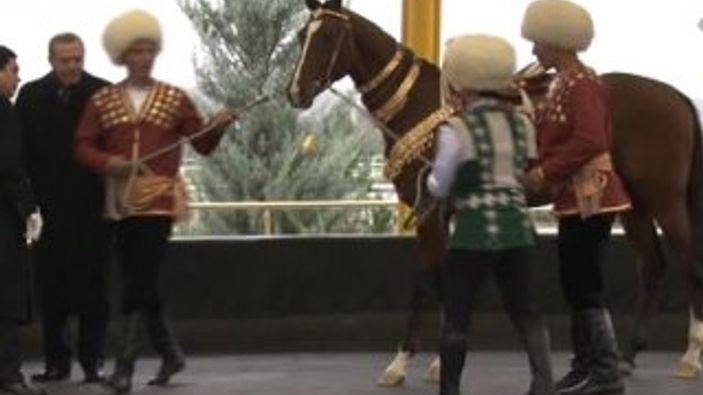 Türkmenis'tan da Cumhurbaşkanı Erdoğan'a at hediye edildi