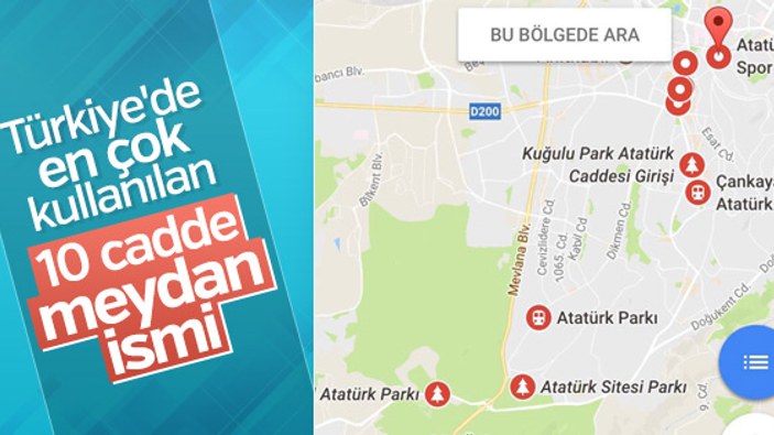 Türkiye'de en çok kullanılan cadde/meydan isimleri