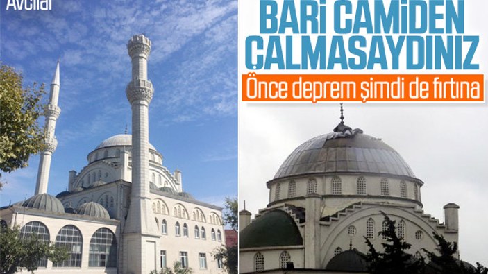 Depremde minaresi yıkılan caminin, fırtınada kubbesi uçtu