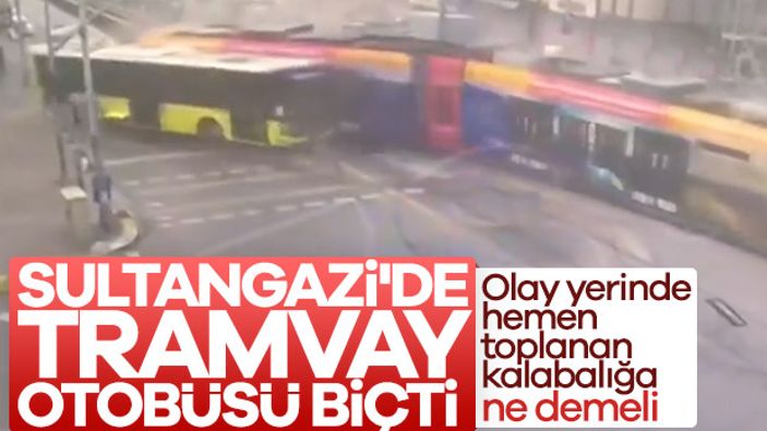 Sultangazi'de otobüse çarpan tramvay, raydan çıktı