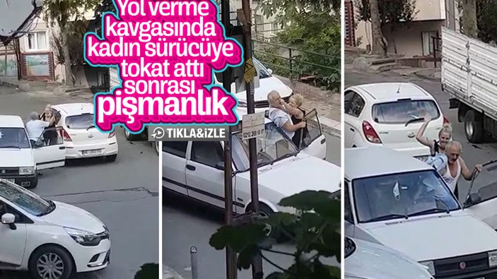 İstanbul'da yol verme kavgasında kadına tokat atan erkek şoför dayak yedi