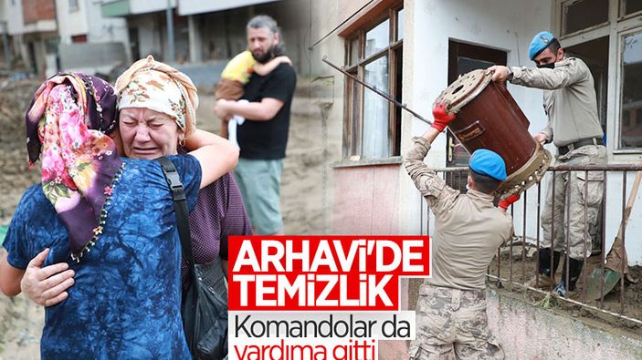 Arhavi'de sel sonrası temizlik çalışmaları devam ediyor