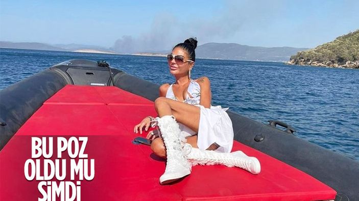 Süreyya Yalçın, Bodrum'da yangının olduğu bölgede poz verdi