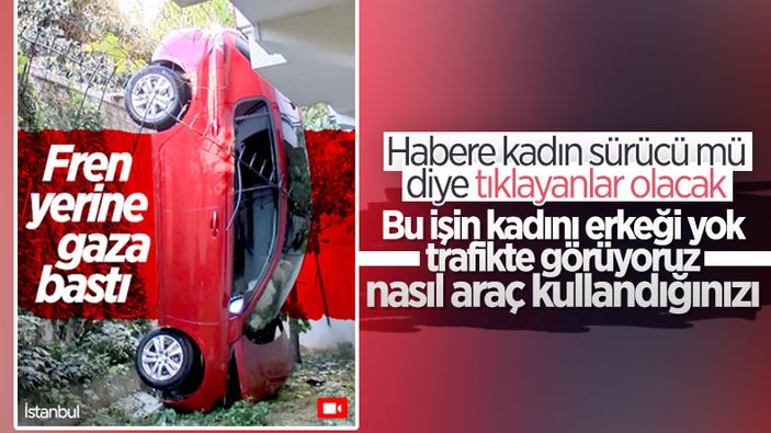 Beşiktaş’ta fren yerine gaza bastı, otomobil apartman boşluğuna çakıldı