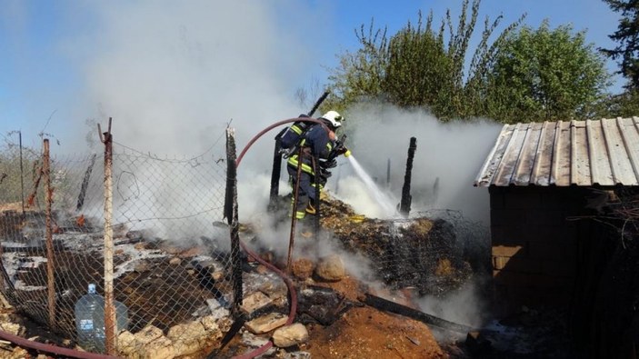 Antalya'da saman dolu ağılda yangın çıktı