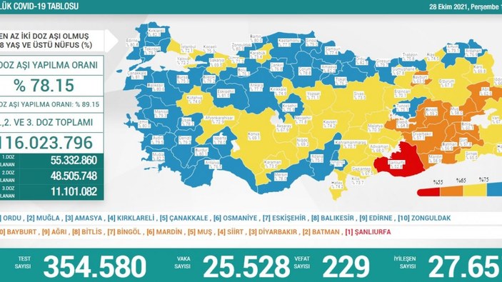 28 Ekim Türkiye'nin koronavirüs tablosu