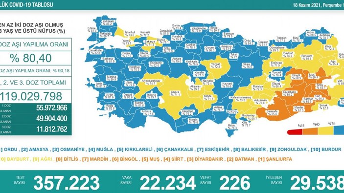 18 Kasım Türkiye'de koronavirüs tablosu