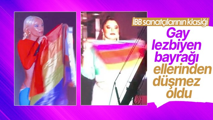 Şarkıcı Reyhan Karaca sahnede LGBT bayrağı açtı