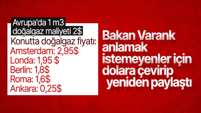 Mustafa Varank, Avrupa'da doğalgazın maliyetini dolarla paylaştı