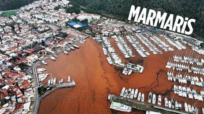 Marmaris'te yağış: Deniz rengini kahverengiye bürüdü