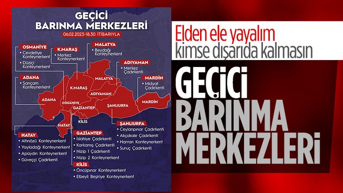 Deprem bölgesindeki geçici barınma merkezleri duyuruldu