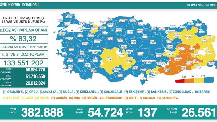 4 Ocak Türkiye'de koronavirüs tablosu