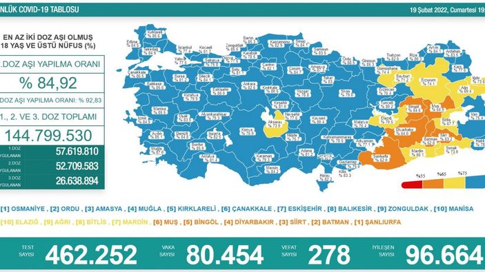 19 Şubat Türkiye'nin koronavirüs tablosu