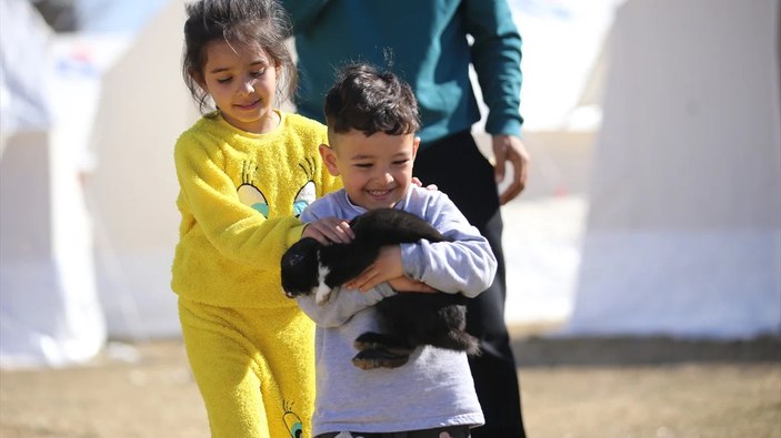 Gaziantep'te depremzedeler evcil hayvanlarını yanlarından bir an olsun ayırmıyor