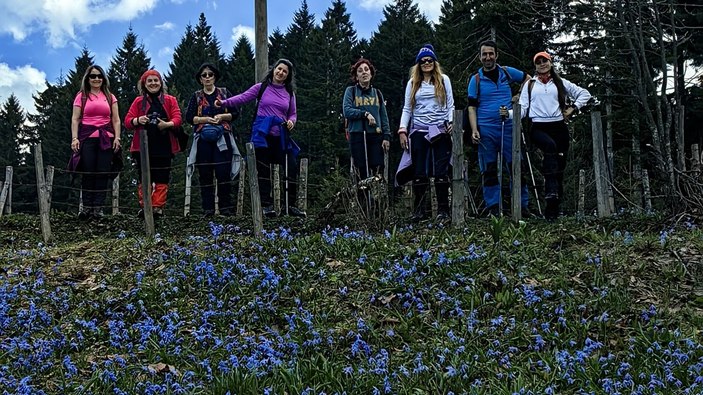 Trabzon'da mor çiçeklerin açtığı yaylaya yürüyüş
