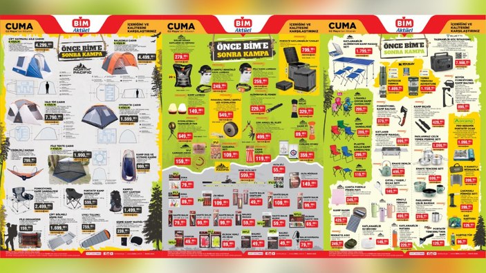 Kampçılar BİM’de sıraya girecek: Otomatik Çadır 1.599 TL, Katlanabilir Tuvalet 799 TL, Şişme Yatak 4.990 TL…