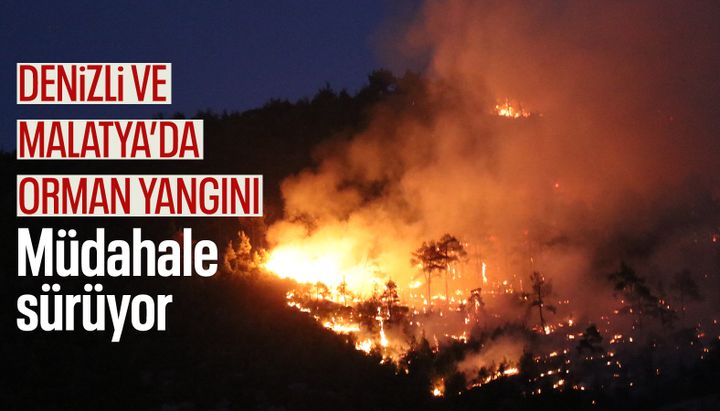 Denizli ve Malatya'da çıkan orman yangınına müdahale sürüyor