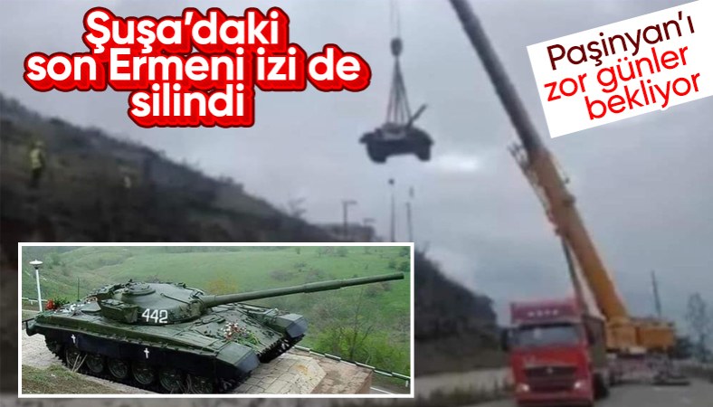 Karabağ'da sözde Ermeni rejimine ait anıt Azerbaycan ordusu tarafından kaldırıldı