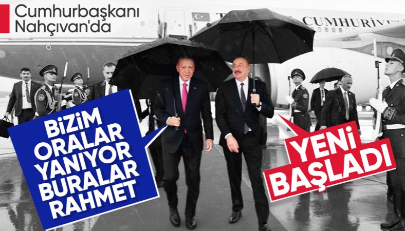 Cumhurbaşkanı Erdoğan Nahçıvan'da: İlham Aliyev havaalanında karşıladı