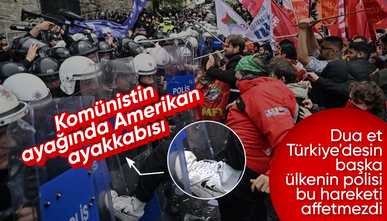 Komünistler Taksim'e çıkmak için polislere saldırdı: Ayakkabıları dikkat çekti