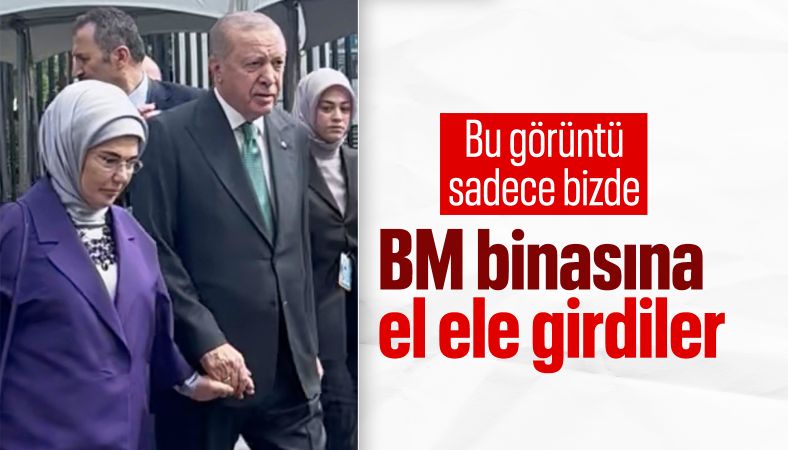 Cumhurbaşkanı Erdoğan, BM binasına Emine Erdoğan ile el ele geldi