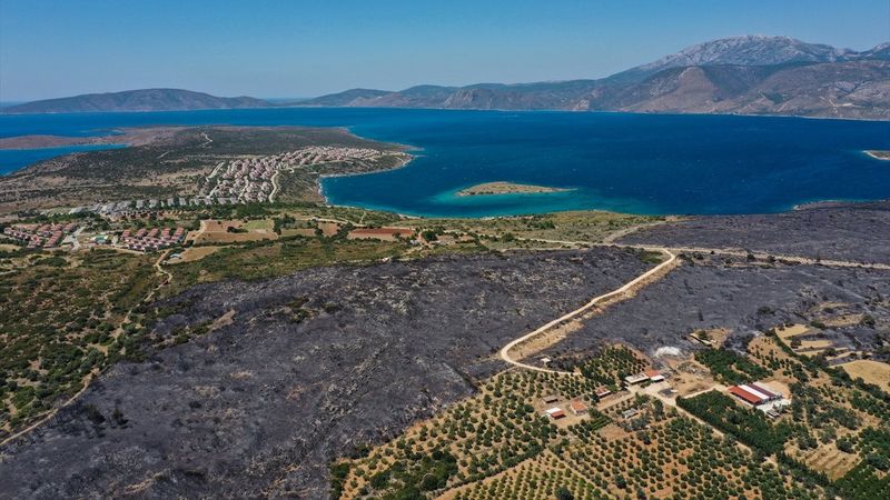 Çeşme'deki yangın havadan görüntülendi