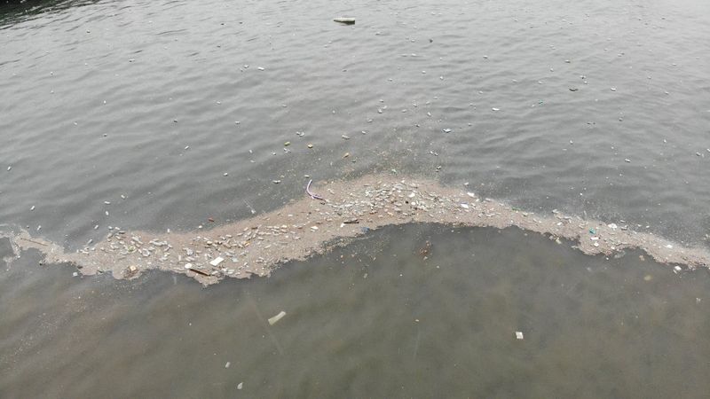 Üsküdar'da deniz yüzeyi çöplerle kaplandı