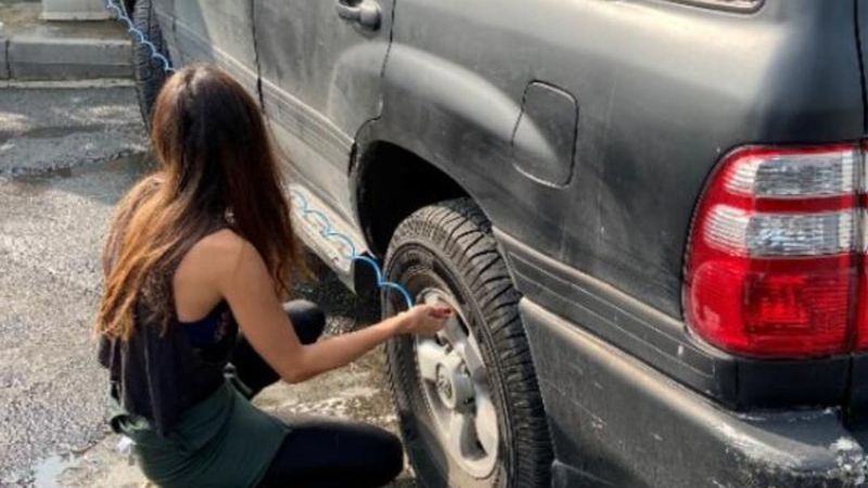 Bestemsu Özdemir, lastik şişirdi