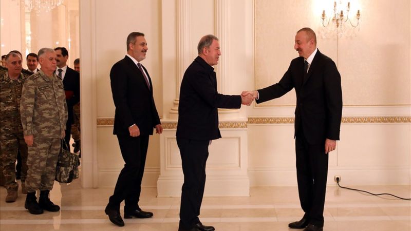 Bakanlar Çavuşoğlu ve Akar'dan, İlham Aliyev'e tebrik ziyareti