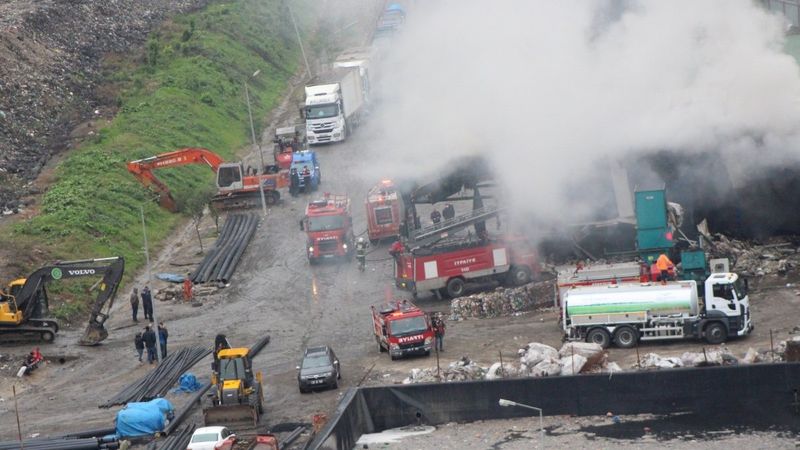 Giresun'da bir çöp tesisinde yangın meydana geldi