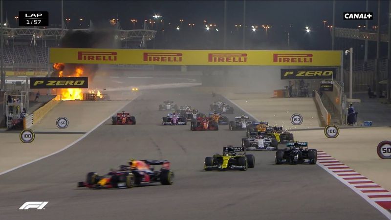 Formula 1 Bahreyn GP'de Grosjean'ın aracı alev aldı
