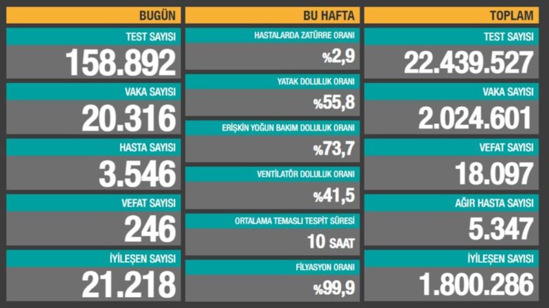 20 Aralık Türkiye'de korona tablosu