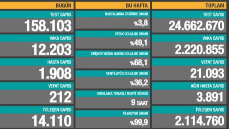 1 Ocak Türkiye'de koronavirüs tablosu