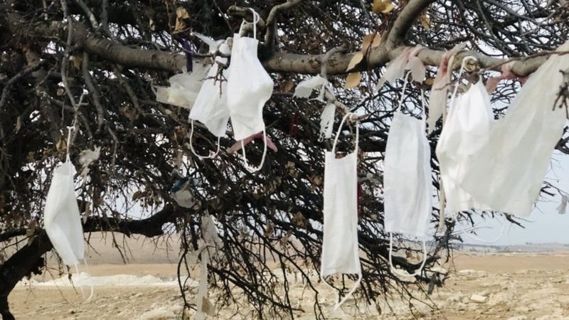 Şanlıurfa'da korona bitsin diye ağaca maske taktılar