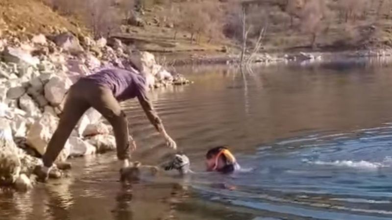 Elazığ'da güvercini kurtarmak için baraj gölüne girdi